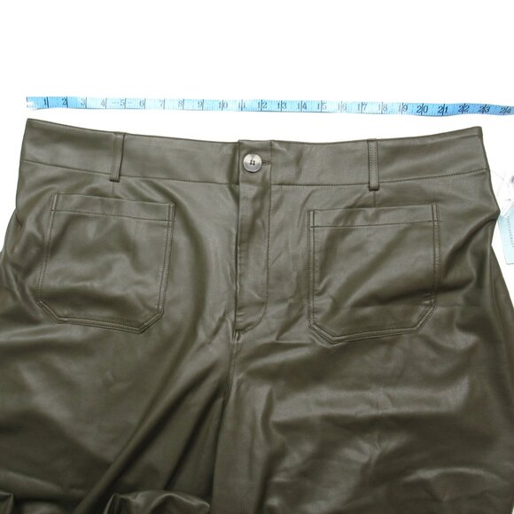 Anthropologie Maeve The Colette Cropped Wide-Leg Faux Leather Pants Moss 26W - Picture 7 of 11